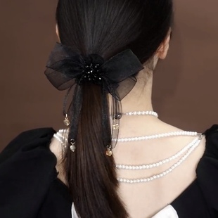 高级感水晶蝴蝶结大肠发圈头绳超仙流苏头饰2022年新款 扎马尾头绳