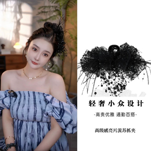 超仙抓夹羽毛时尚百搭发夹高级感