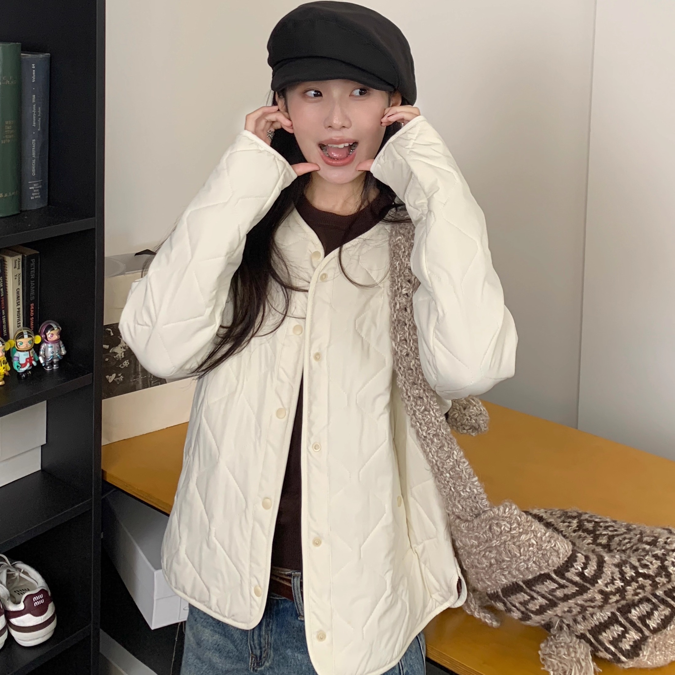 绵羊毛棉服女短保暖100%羊毛外套