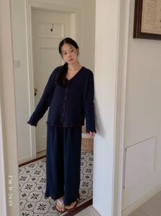 杜小宅轻颜V领棉纱衣春夏纯棉家居服长袖柔软可外穿女士睡衣套装
