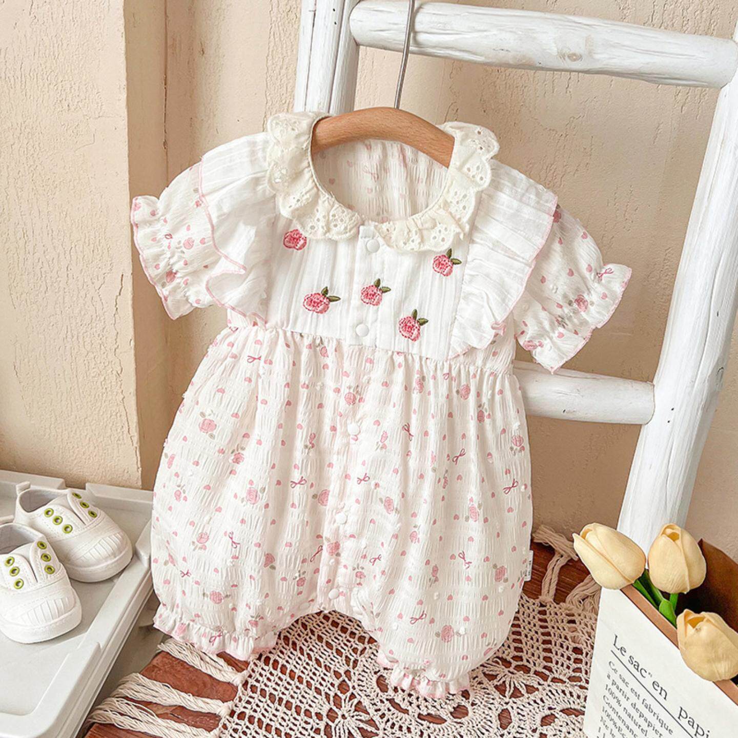 婴儿衣服夏装新生女宝宝连体衣公主哈衣满月百天樱桃包屁衣外出服