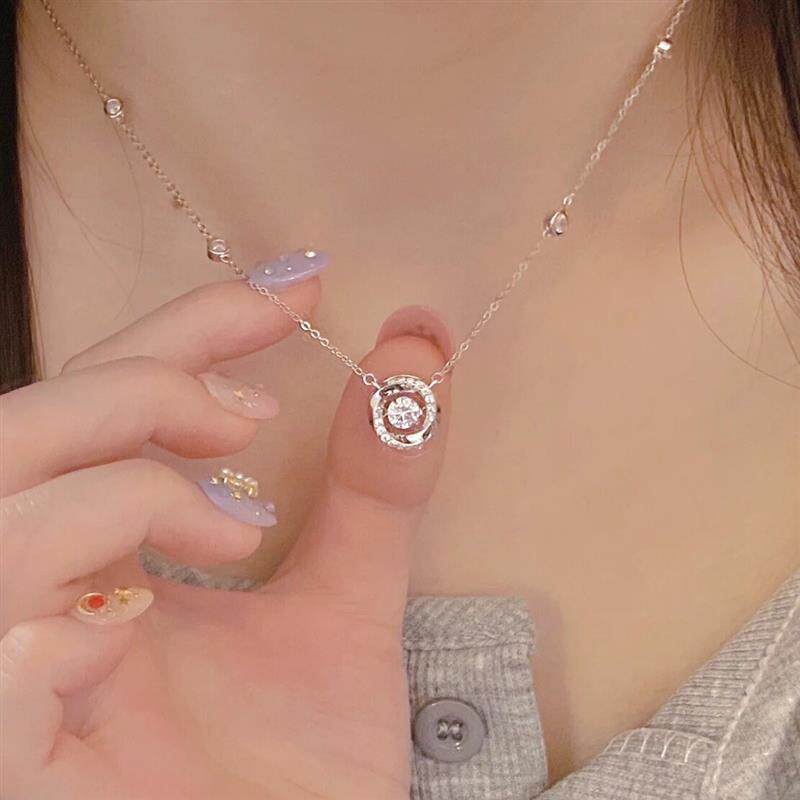 S999纯银莫比乌斯环三秒心动项链女ins风锁骨链轻奢小众设计饰品