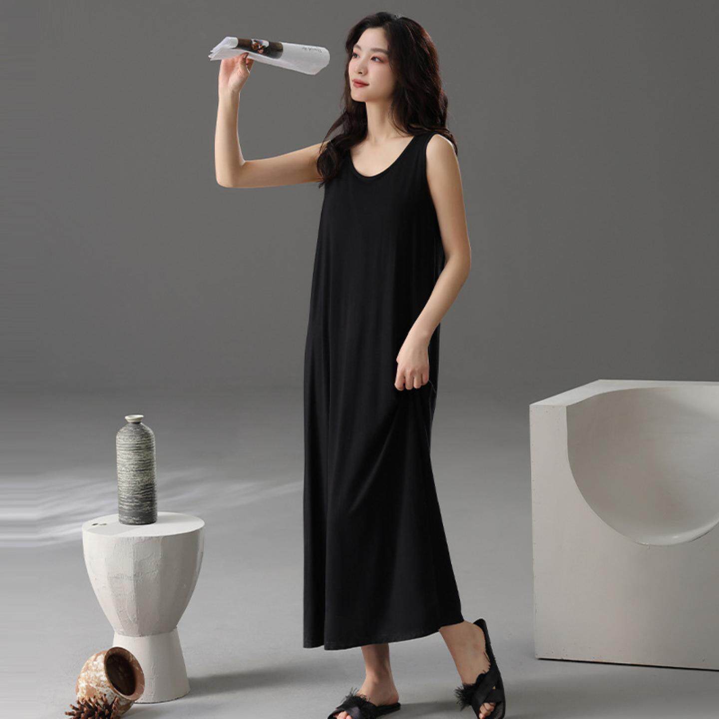 带胸垫一体睡裙女款睡衣夏季家居服吊带背心长款可外穿出门