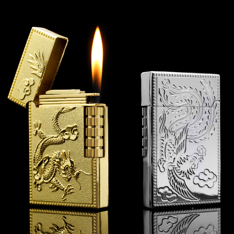 创意朗声打火机充气个性超薄侧滑轮火石打火钢音清脆砂轮点烟器男