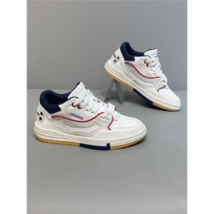 2024秋季新款男鞋时尚百搭休闲鞋低帮透气皮面小白鞋青年学生板鞋