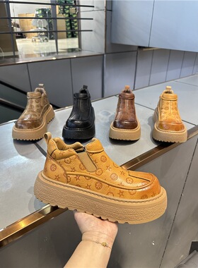 qn老钱风时尚百搭男鞋2025秋冬单棉同款时尚立体压花皮面保暖休闲