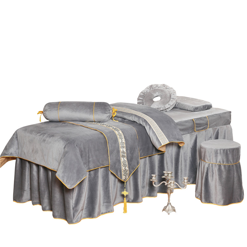 纯色新款美容床罩四件套美容院专用水晶绒欧式按摩床罩套定制通用