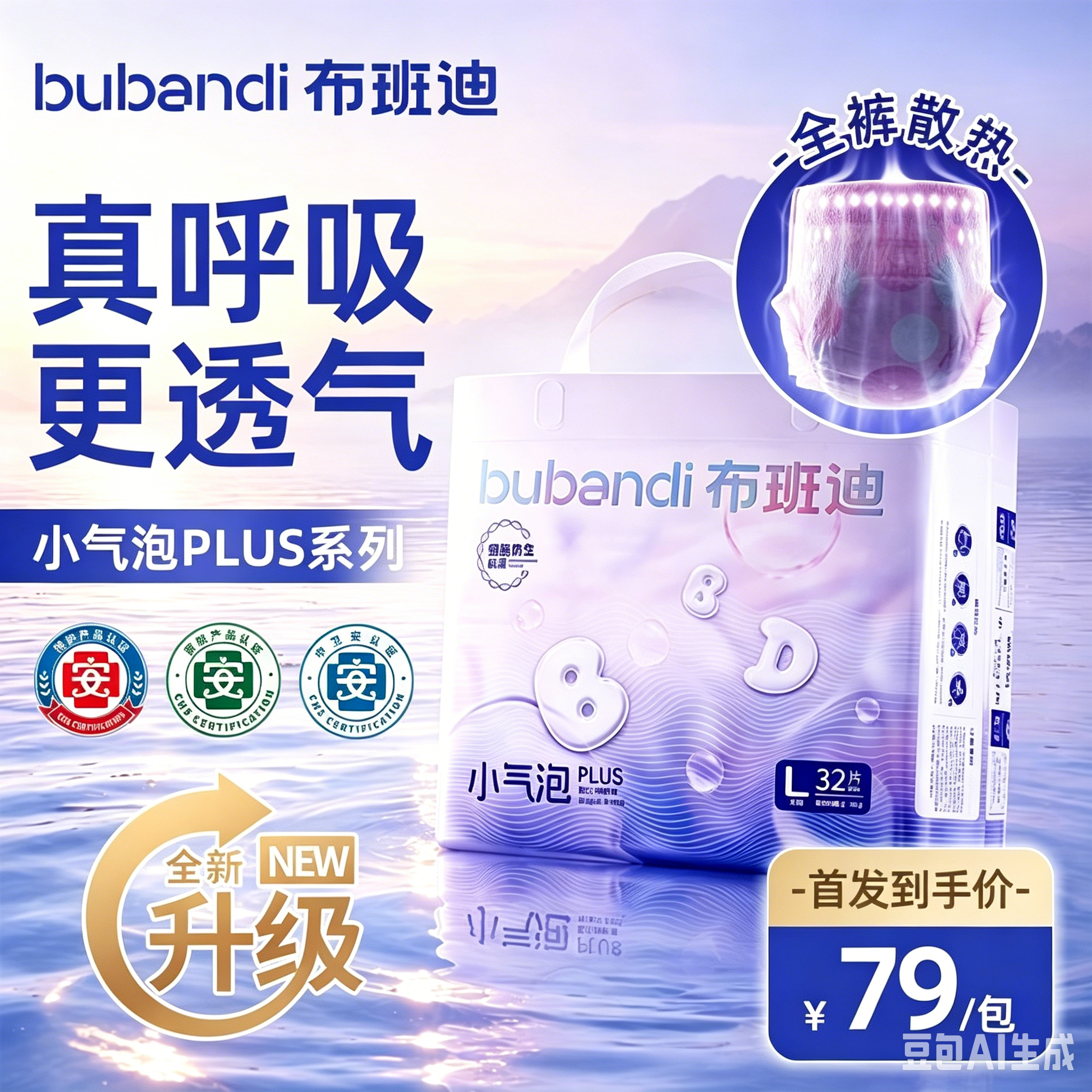 布班迪洞洞裤新品小气泡新生婴儿纸尿裤超薄透气尿不湿夜用拉拉裤