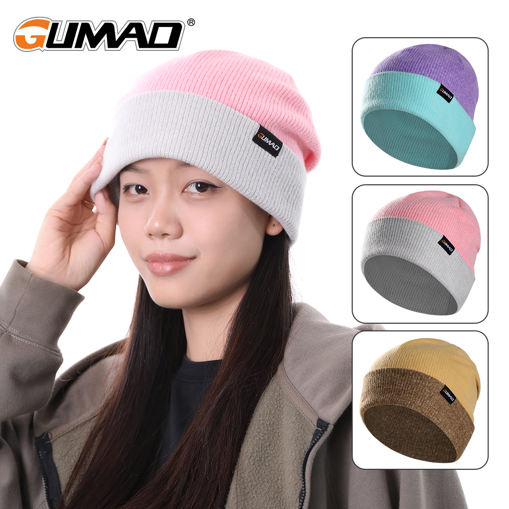 GUMAO冬季保暖帽子防寒针织帽拼色加厚毛线帽户外堆堆帽冷帽男女