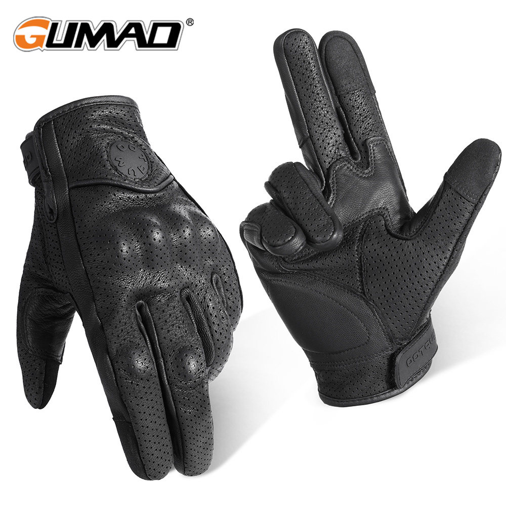 GUMAO羊皮复古巡航摩托车骑行手套硬壳防摔透气机车可触屏男女