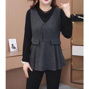 中年妈妈收腰显瘦加绒加厚女装秋冬小衫大码遮肉中长款打底衫