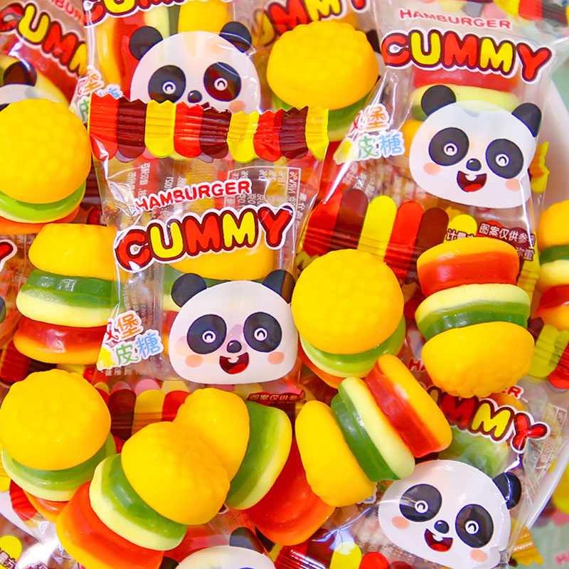 龙客汉堡橡皮糖水果味软糖独立小包装儿童休闲零食小吃散装批发