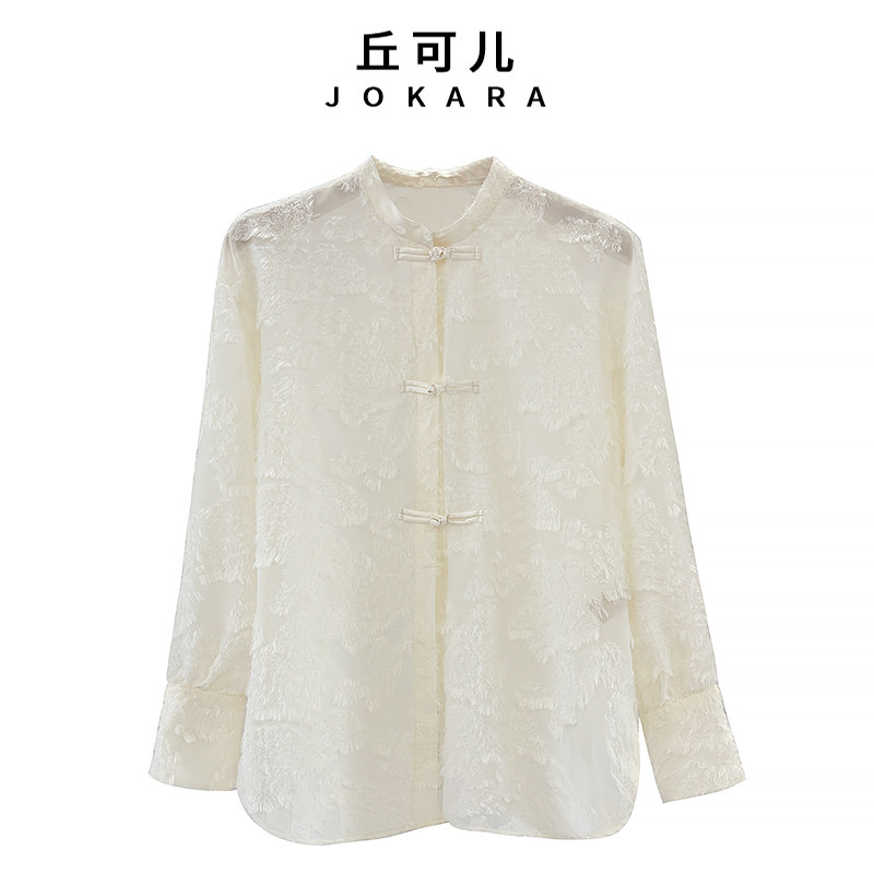 Jokara/丘可儿【述白】国风禅意薄款提花衬衫复古气质刺绣衬衣春