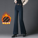 显瘦妈妈喇叭长裤 微喇牛仔裤 弹力高腰修身 2025新款 女加绒加厚冬季