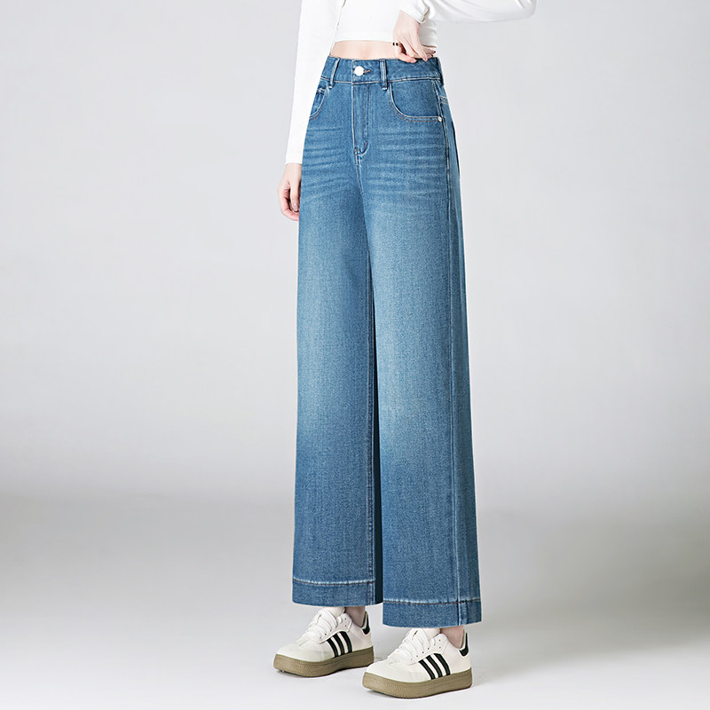 春秋窄版阔腿牛仔裤子女新款高腰休闲宽松显瘦小个子九分直筒裤