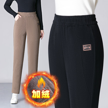 灯芯绒妈妈裤子女秋冬加绒高腰直筒休闲长裤2025年新款中老年女裤