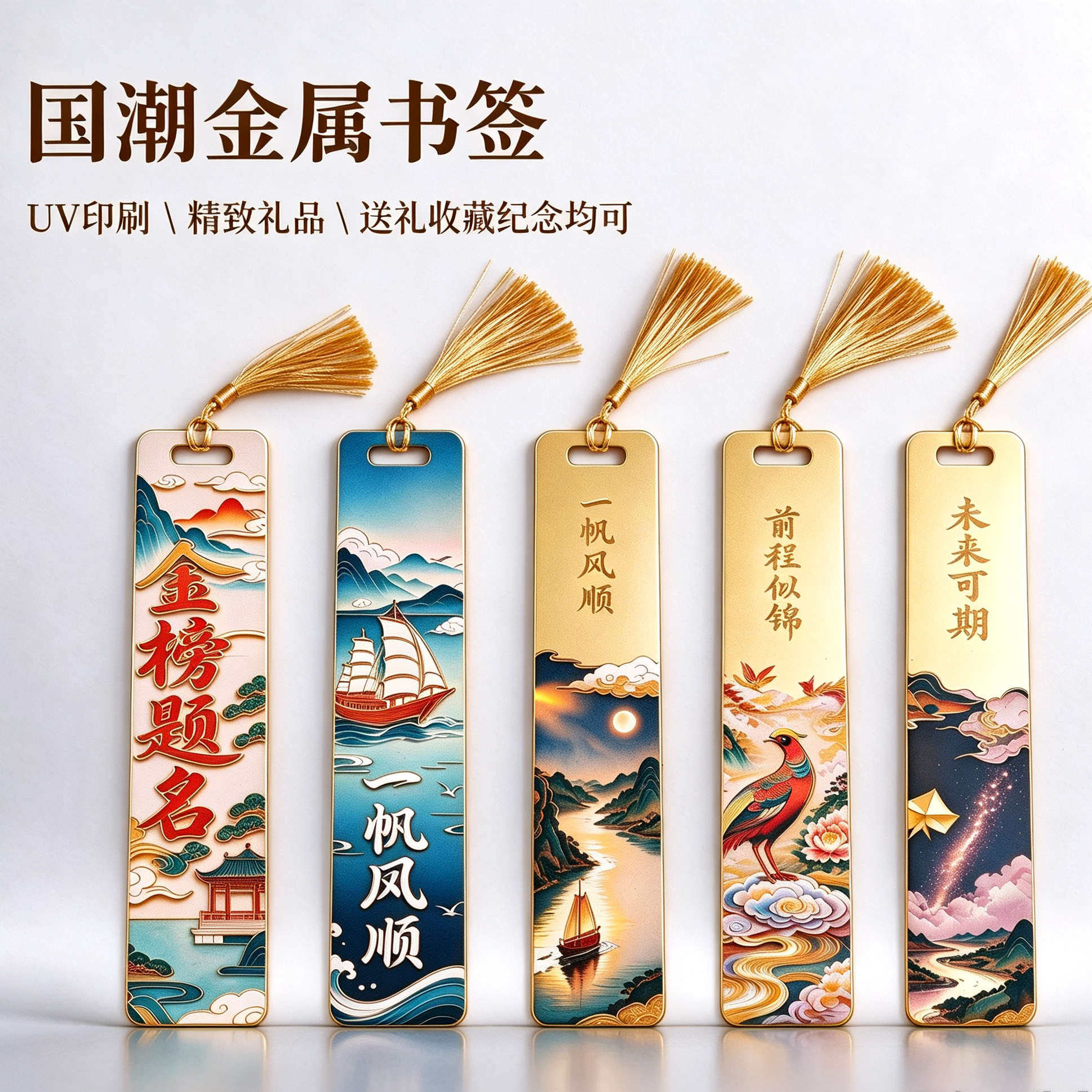 国潮金属书签UV印刷流苏装饰阅读书签学生用品送礼收藏纪念品定制