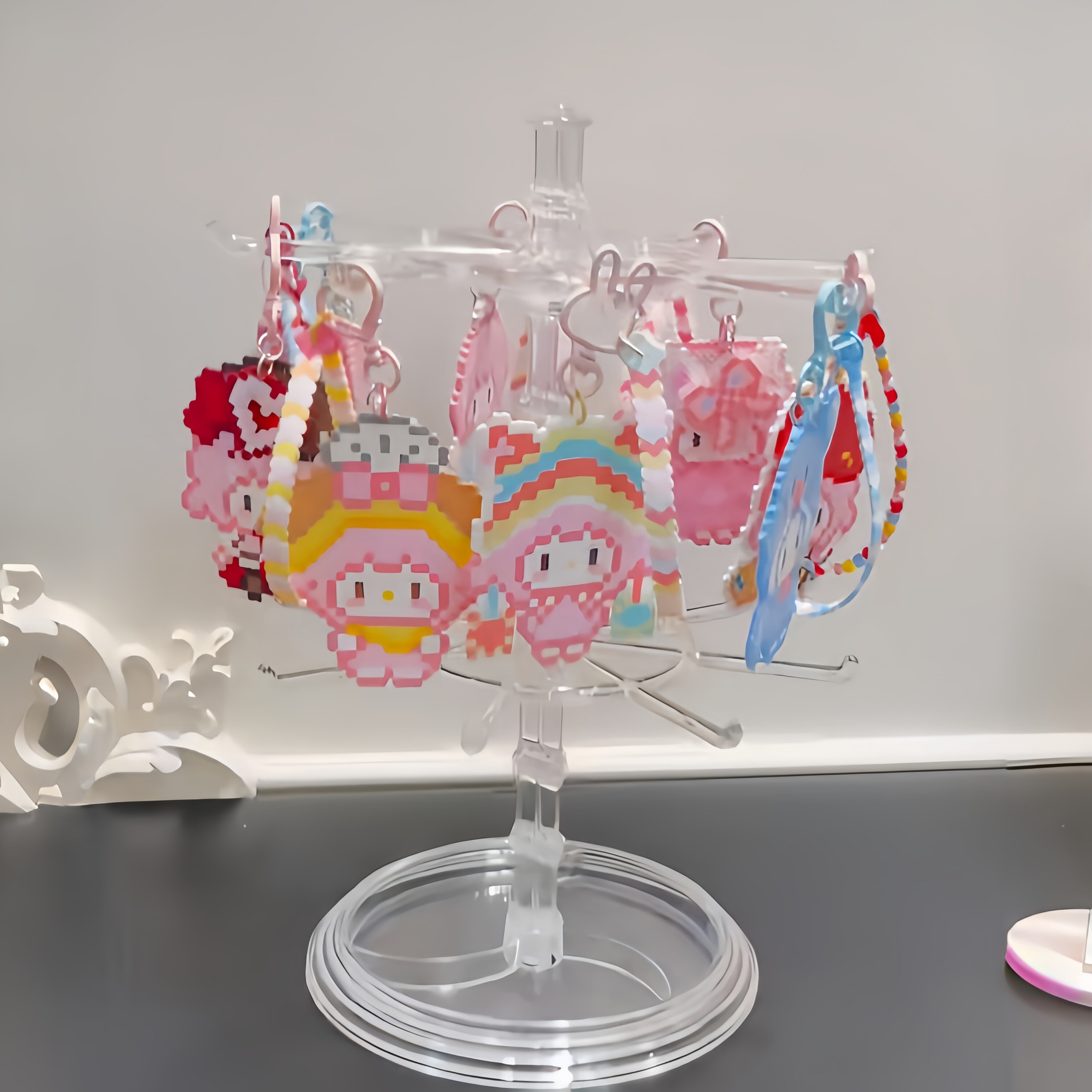 【拼豆有家啦】拼豆钥匙扣成品旋转展示架多功能收纳架桌面装饰