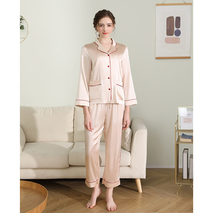 衣本真锦真丝睡衣两件套女春秋长袖桑蚕丝绸经典薄款可外穿家居服