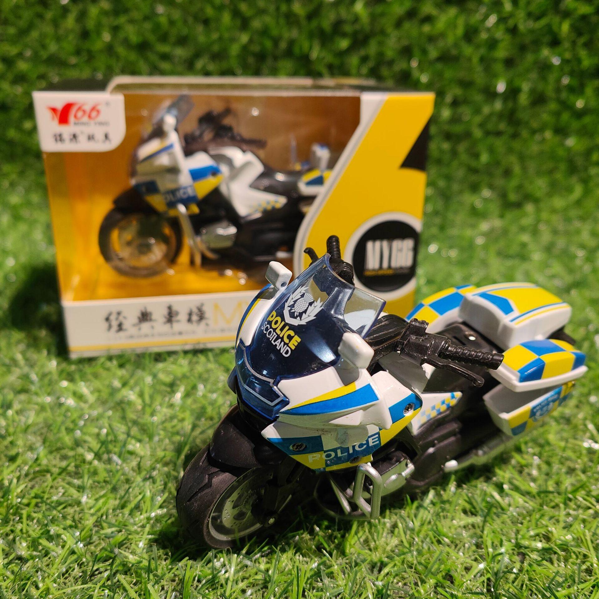 5217合金车儿童警察摩托车玩具回力仿真巡逻铁骑机车模型摆件