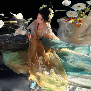 汉服女成人古装大袖衫绿色中国风仙气飘飘齐胸诃子裙日常款春夏季