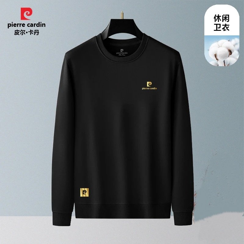 皮尔卡丹男款圆领百搭纯棉卫衣秋冬季加厚加绒长袖t恤休闲打底衫