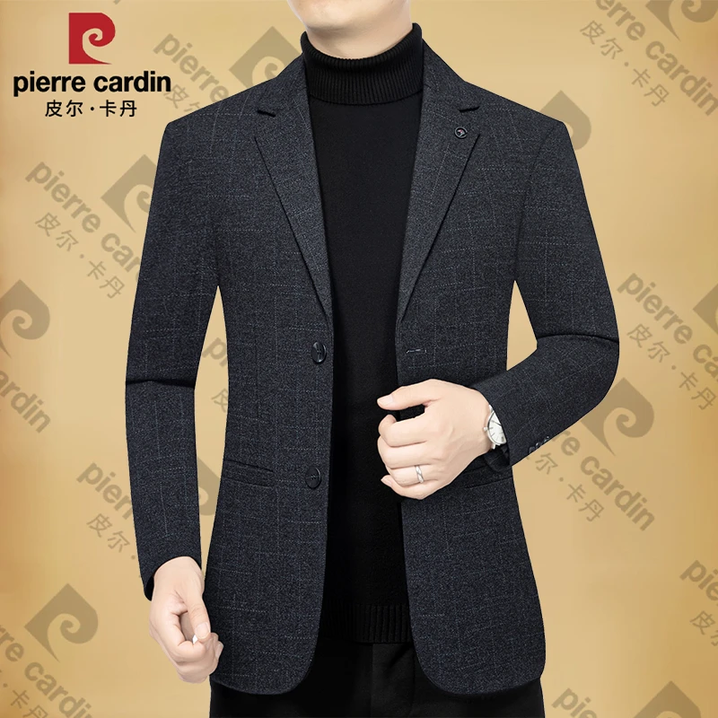 皮尔卡丹新款高档男士商务休闲抗皱西服春秋季爸爸装修身西装外套