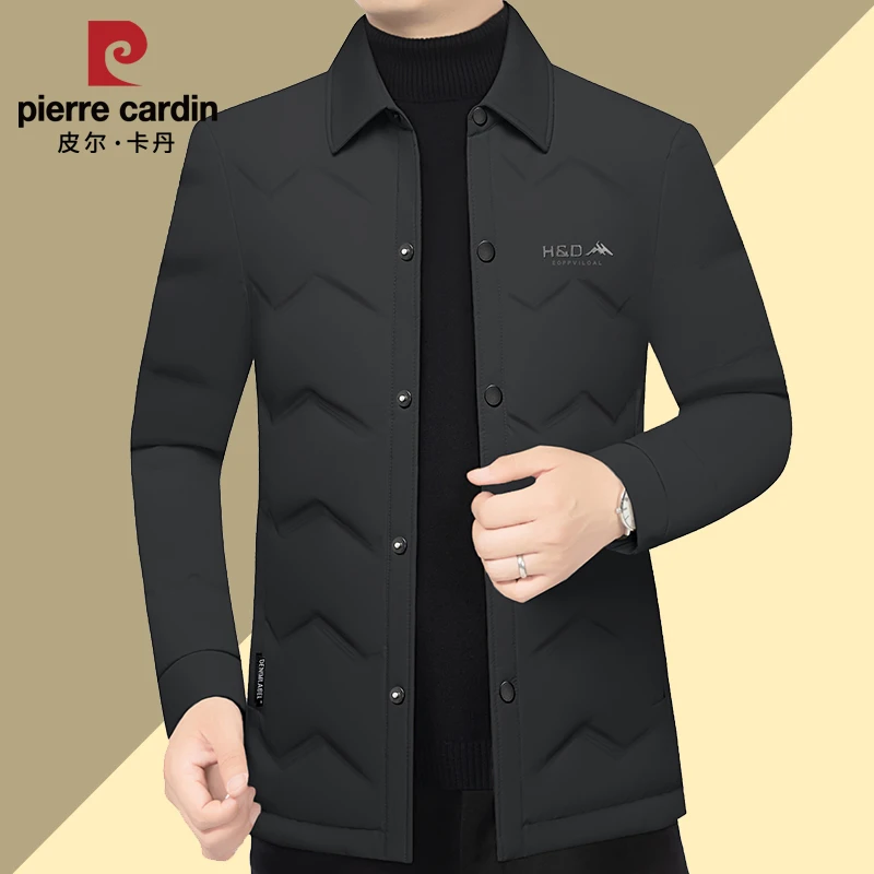 皮尔卡丹男士保暖轻薄款翻领羽绒服中年商务休闲短款冬季鸭绒外套