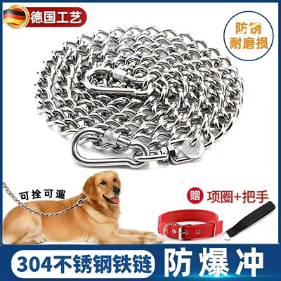 狗狗牵引绳中大型犬栓狗链304不锈钢防咬链子德牧哈士奇遛狗铁链