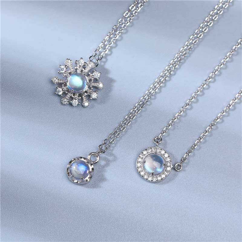 Sterling Silver Moonstone Necklace S925 Crystal Pendant - Taobao product photo 3