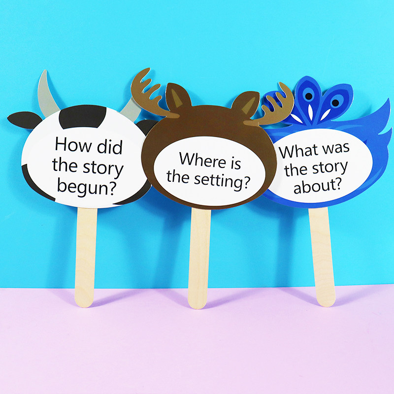 英语提问手举牌阅读理解课堂游戏教具趣味教学问题故事复述卡儿童