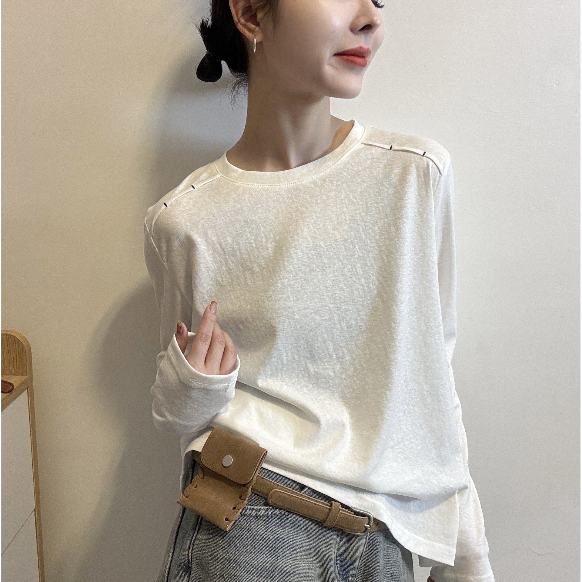 雪花棉休闲气质长袖T恤女白色打底衫2026新款内搭可外穿洋气上衣