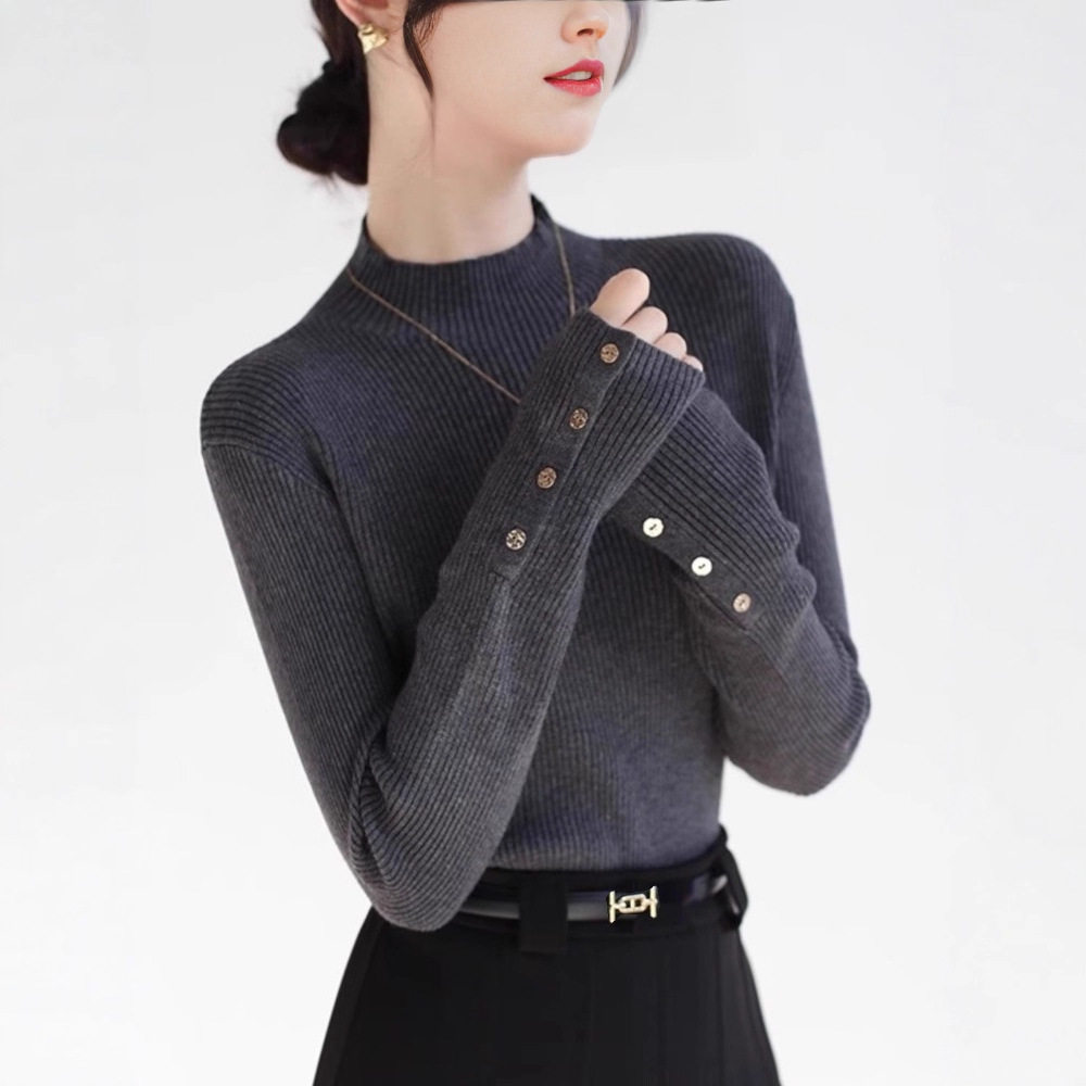 深灰色半高领针织打底衫女秋冬内搭可外穿高级感上衣洋气修身毛衣