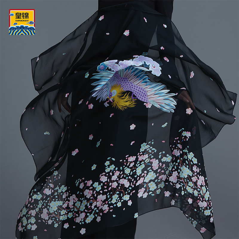 皇锦真丝雪纺印花方巾-梅花大凤HL31046