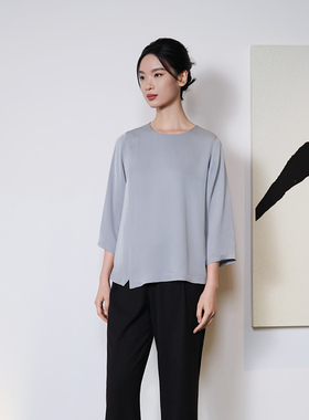 皇锦真丝双乔缎套头长袖上衣HJ21513