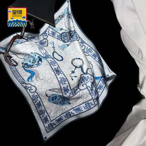 皇锦桑蚕丝印花中式方巾