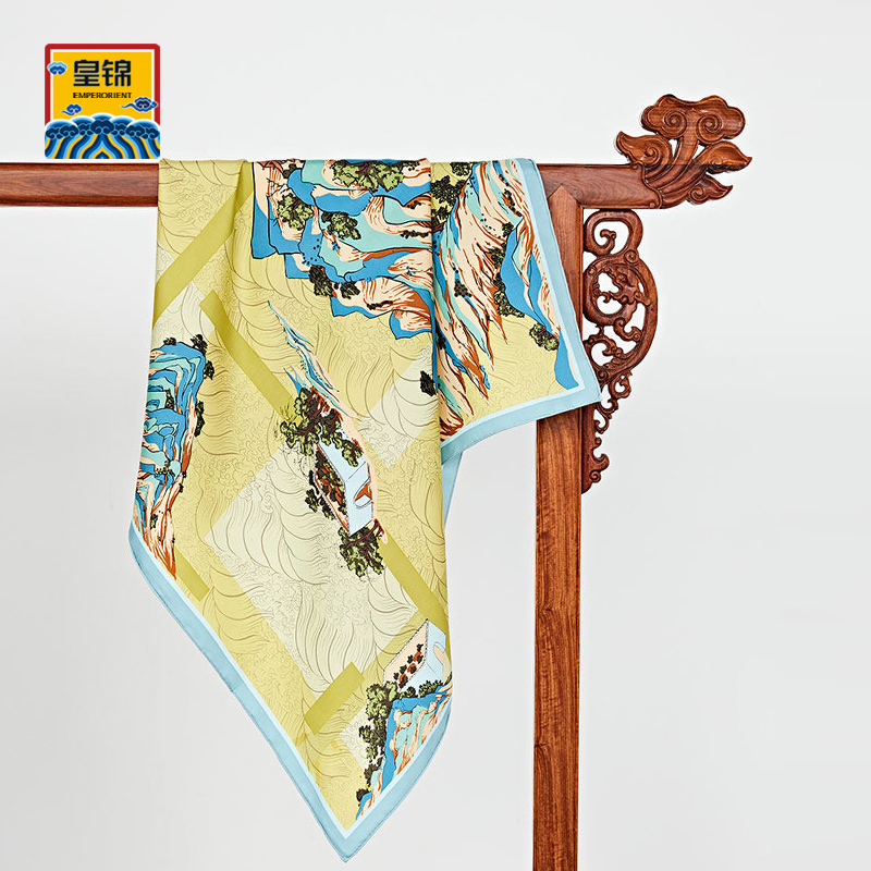 皇锦桑蚕丝方巾丝路山水嘉峪关