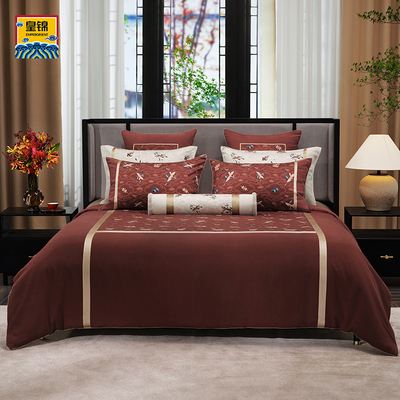 皇锦暖真丝印花被套四件套床品-飞鸟衔花HJ11804