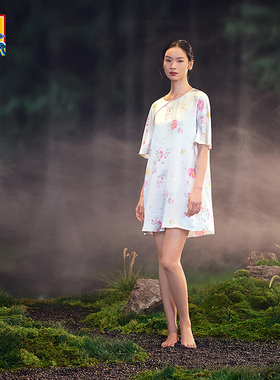 皇锦真丝印花女士短袖睡裙-玉堂富贵HJ21452