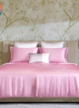 【皇锦】花钿真丝素色柔软双人被套三件套床品-四季纳福HJ11738