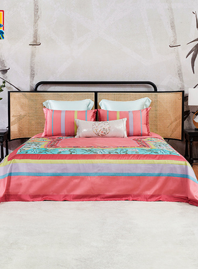 皇锦手绣床盖三件套床品-馥郁百花深粉色HJ11198