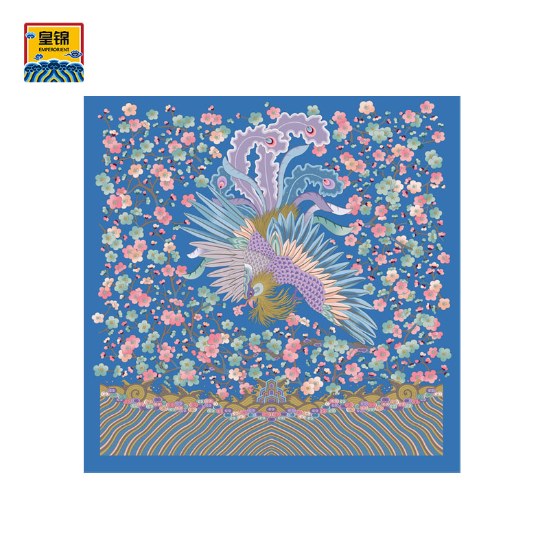 【皇锦文创】真丝印花中式方巾100桑蚕丝54*54cm-梅花大凤HL31062