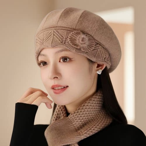 秋冬加厚保暖中老年毛线帽
