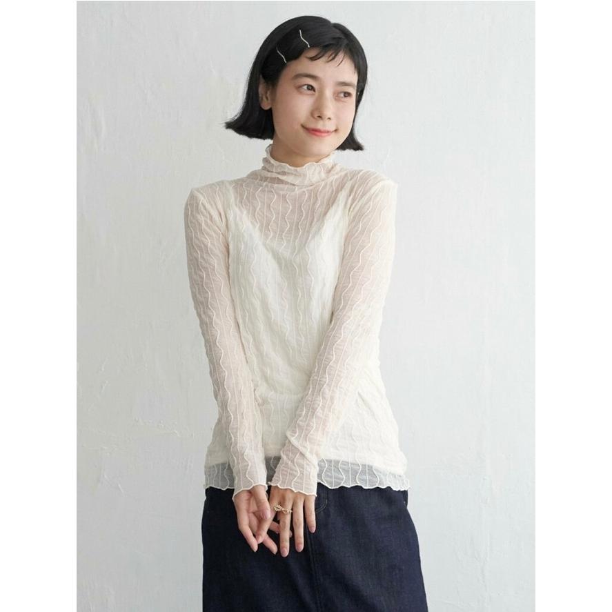 日系木耳边网纱高领打底衫