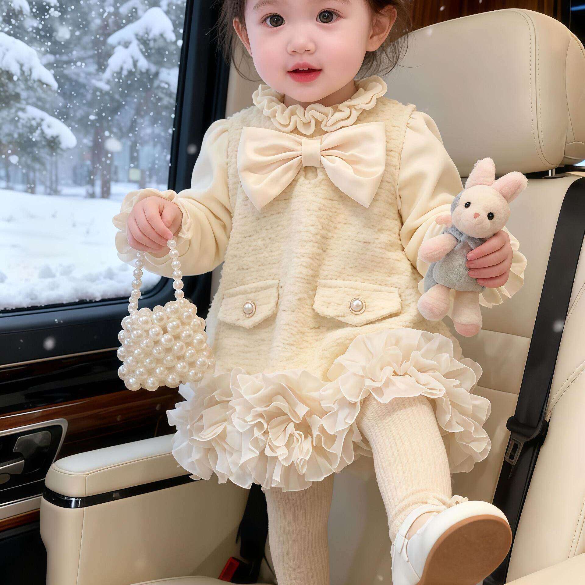 女童春装洋气套装连衣裙宝宝背心裙小公主裙子儿童周岁生日礼服裙