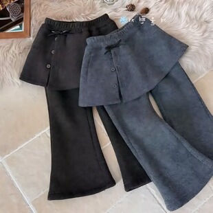 女宝宝休闲裙裤 女童加绒裤 女孩一体绒屁帘喇叭裤 新款 潮 子2025冬季