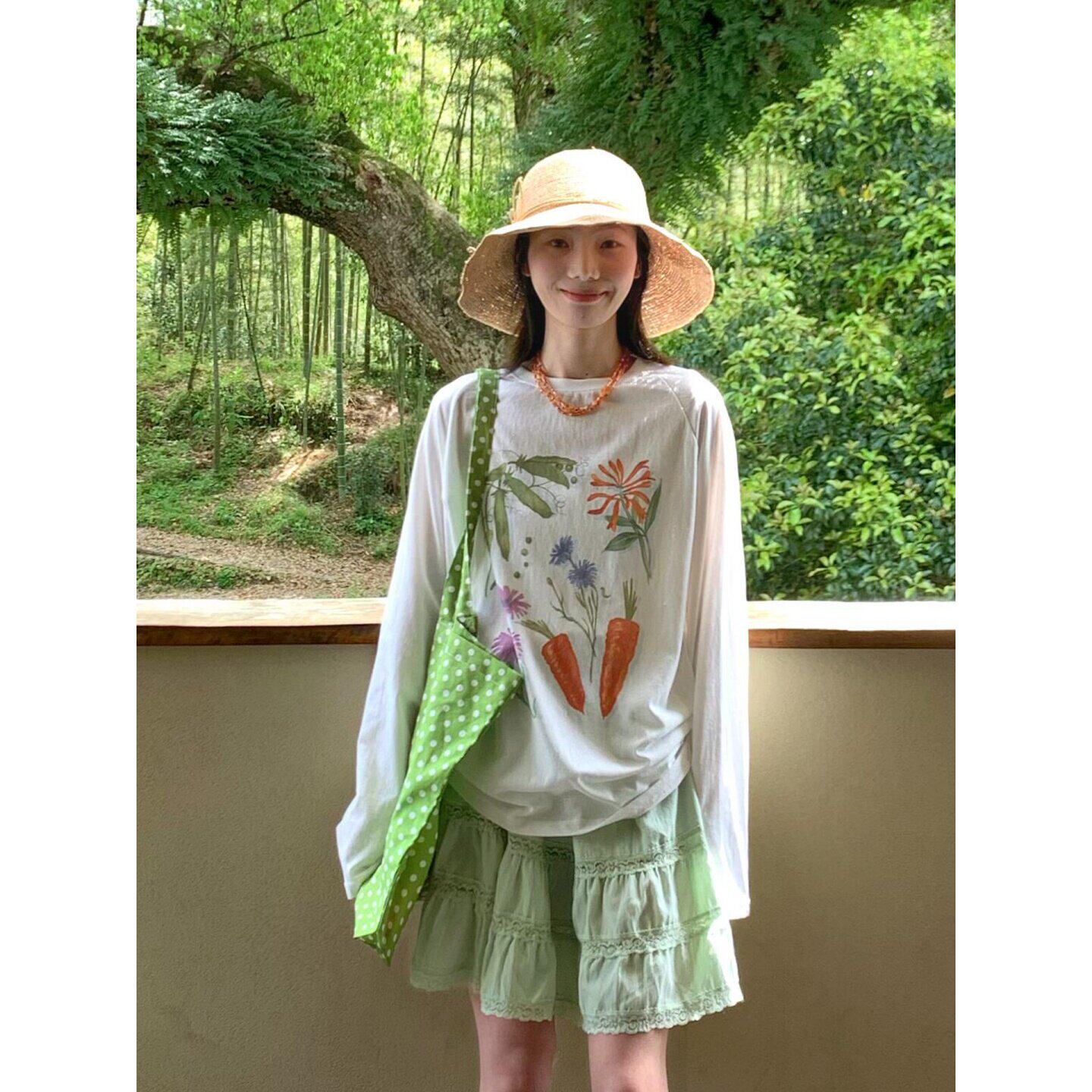 甜美日系可爱风雪花棉长袖T恤女