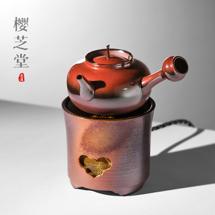 家用窑变侧把煮茶壶 煮茶器电陶炉小型复古茶具柴烧陶土煮茶炉新款