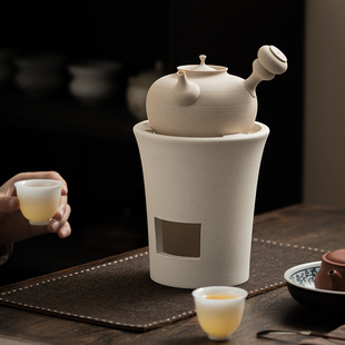 白泥炭炉小火炉无釉烧水壶薄胎手工砂铫壶套装侧把煮茶壶煮水壶