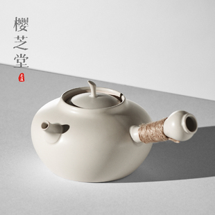白泥壶煮茶器电陶炉炭火可用壶 苏打釉白壶煮茶壶侧把壶内外釉新款